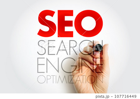 SEO Search engine optimization acronym - process of improving the quality and quantity of website traffic to a website or a web page from search engines, business concept background SEO Search engine optimization acronym - process of improving the quality and quantity of website traffic to a website or a web page from search engines, business concept background 107716449