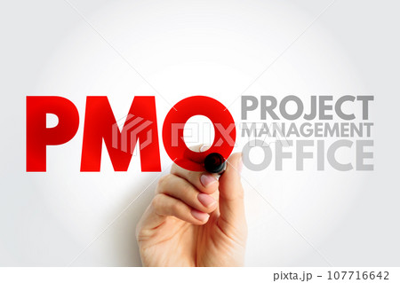 PMO Project Management Office - department that defines, maintains and ensures project management standards across an organization, acronym text concept background 107716642