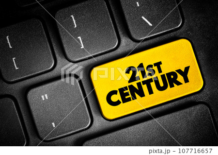 21st Century is the current century in the Anno Domini era or Common Era, under the Gregorian calendar, text button on keyboard, concept background 107716657