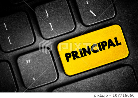Principal - the most important or senior person in an organization or group, text button on keyboard, concept background 107716660