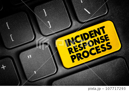 Incident response process - collection of procedures aimed at identifying, investigating and responding to potential security incidents, text concept button on keyboard Incident response process - collection of procedures aimed at identifying, investigating and responding to potential security incidents, text concept button on keyboard 107717293