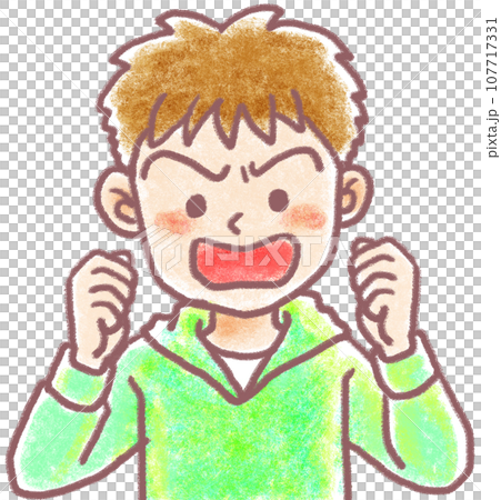 クレヨン画風人物_小学生_男の子_怒る 107717331