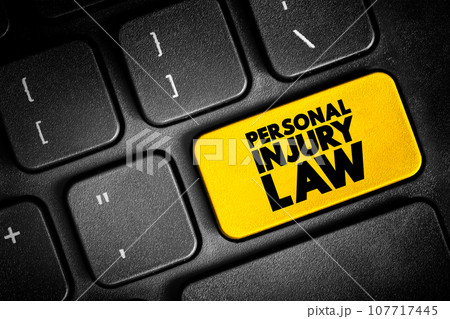 Personal Injury Law - allows an injured person to file a civil lawsuit in court and get a legal remedy for all losses, text concept button on keyboard 107717445