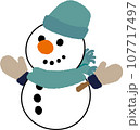 おしゃれでかわいいクリスマスと新年冬イベント用笑顔の雪だるまの線ありベクターイラスト 107717497