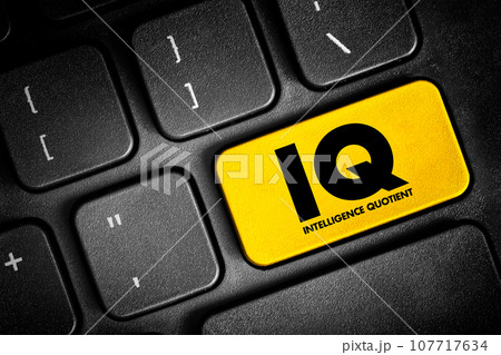 IQ - Intelligence Quotient is a test that is used to determine people's cognitive abilities, acronym text concept button on keyboard 107717634