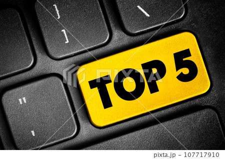 Top 5 text button on keyboard, concept background Top 5 text button on keyboard, concept background 107717910
