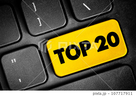 Top 20 text button on keyboard, concept background Top 20 text button on keyboard, concept background 107717911