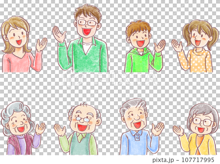 手描き風人物表情セット_紹介する_8人_一覧 107717995