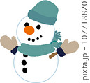おしゃれでかわいいクリスマスと新年冬イベント用笑顔の雪だるまの線ありベクターイラスト 水色 107718820