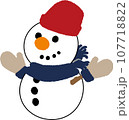 おしゃれでかわいいクリスマスと新年冬イベント用笑顔の雪だるまの線ありベクターイラスト 赤と紺 107718822