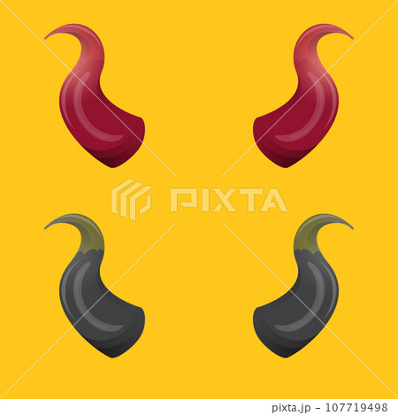 vector Red and black devil, demon, satan horns isolated on orange background. Halloween evil horns set and collection vector Red and black devil, demon, satan horns isolated on orange background. Halloween evil horns set and collection 107719498