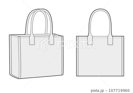 Tote Box Bag silhouette bag. Fashion accessory technical illustration. Vector satchel front 3-4 view for Men, women, Tote Box Bag silhouette bag. Fashion accessory technical illustration. Vector satchel front 3-4 view for Men, women, 107719960