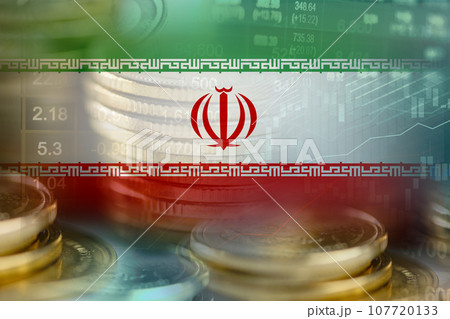 Stock market investment trading financial, coin and Iran flag or Forex for analyze profit finance business trend data background. Stock market investment trading financial, coin and Iran flag or Forex for analyze profit finance business trend data background. 107720133