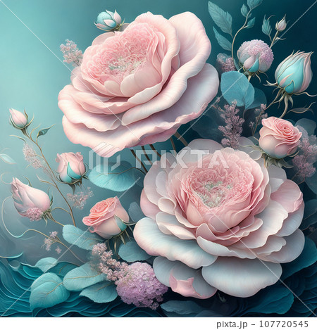 Flower realistic blue pink colour abstract pattern. Floral colour 107720545