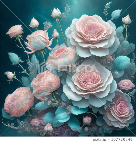 Flower realistic blue pink colour abstract pattern. Floral colour 107720549