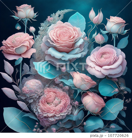 Flower realistic blue pink colour abstract pattern. Floral colour 107720626