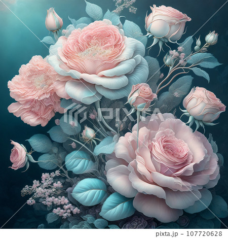 Flower realistic blue pink colour abstract pattern. Floral colour 107720628