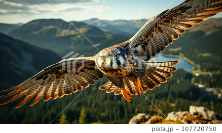 Peregrine falcon flying on the sky , photo realistic, 4K resolution ,  AI generated 107720750