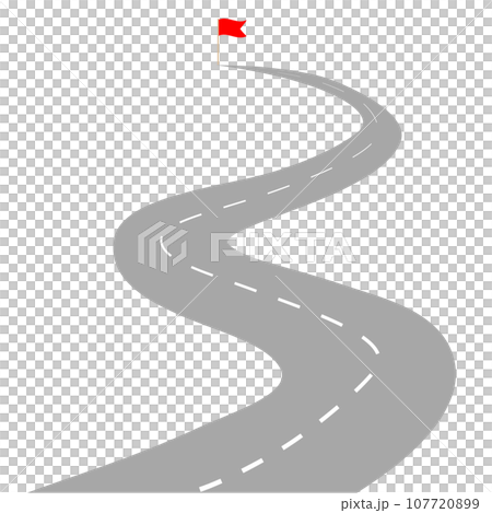 The goal is at the end of a winding road. Roadmap icon. 107720899