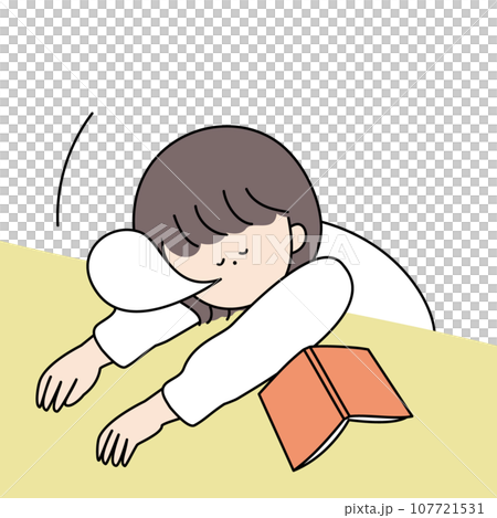 Girl sleeping face down on the desk while reading a book 107721531