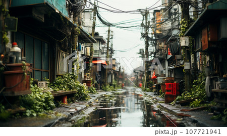 昭和の下町の風景：舗装されていない道と縁側