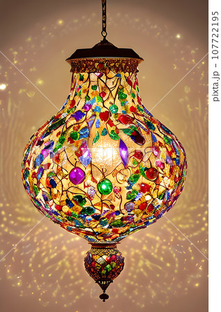exquisite art piece featuring a lamp adorned with a transparent diamond suspended exquisite art piece featuring a lamp adorned with a transparent diamond suspended 107722195