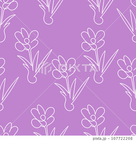 pattern white contour flowers crocuses on a lilac 107722208
