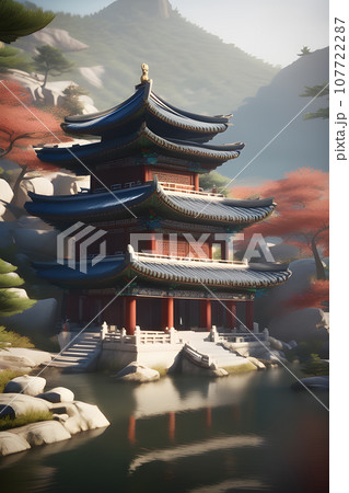 the unreal engine where a breathtaking korean mountain landscape 107722287