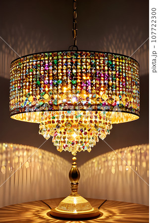 exquisite art piece featuring a lamp adorned with a transparent diamond suspended exquisite art piece featuring a lamp adorned with a transparent diamond suspended 107722300
