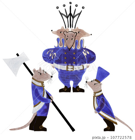 Set of watercolor rats. The Nutcracker fairytale. Isolated illustration. Clipart. Raster illustration for packaging, greeting cards and wrapping paper, gifts, posters in the children's room 107722578