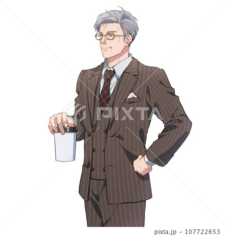 飲み物を持っているスーツの中高年男性のイラスト素材 [107722653] - PIXTA