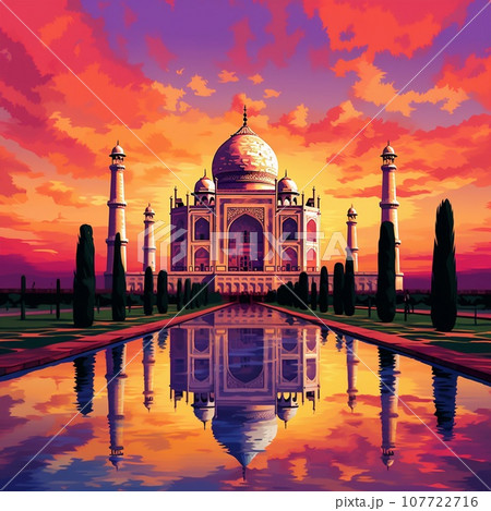 Breathtaking sunset at the Taj Mahal in Agra 107722716