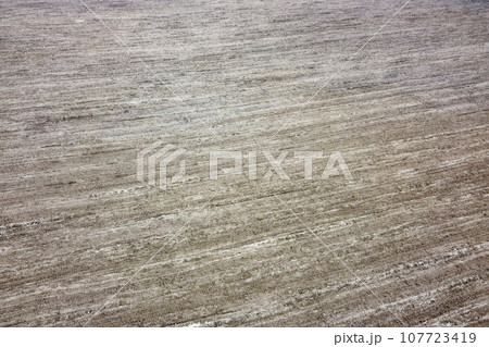 Arable field, aerial view. Cultivated soil. Background. 107723419