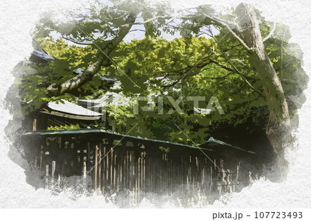 水彩画風　赤穂御崎　伊和都比売神社　社殿　兵庫県赤穂市 107723493