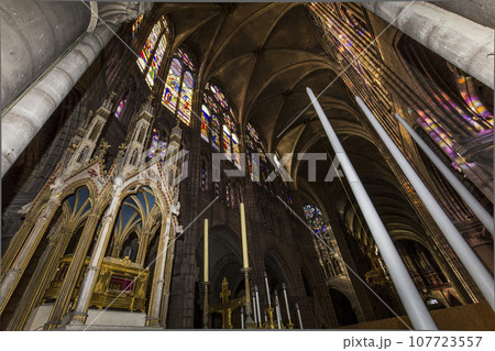 interiors and details of basilica of saint-denis,  France 107723557