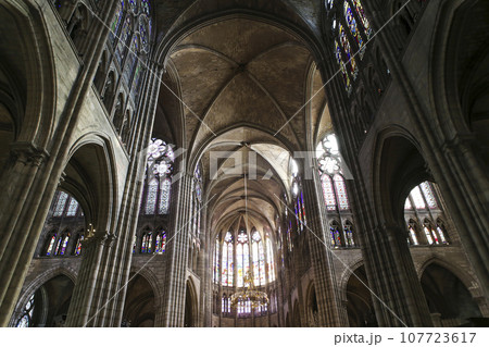 interiors and details of basilica of saint-denis,  France 107723617