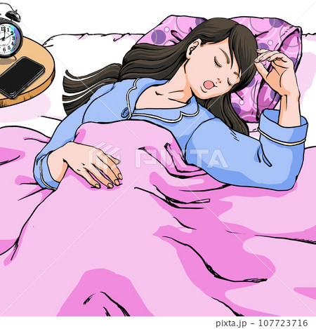 リラックスして眠るロングヘアの若い女性 107723716