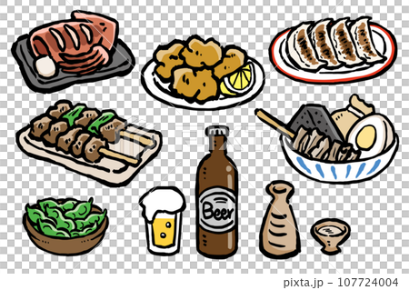 居酒屋風格的酒和小吃插畫集 107724004