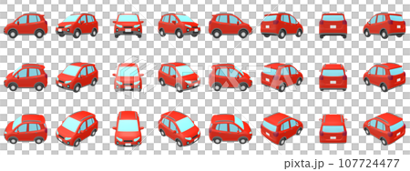Car illustration material deformed SUV style compact car red with roof rail 24 piece set 107724477