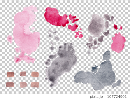Puddles of gray, brown and pink watercolor. Isolated abstract spots Puddles of gray, brown and pink watercolor. Isolated abstract spots 107724901