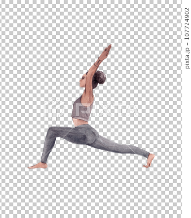 Warrior pose. A girl in sportswear does yoga. Isolated watercolor illustration Warrior pose. A girl in sportswear does yoga. Isolated watercolor illustration 107724902