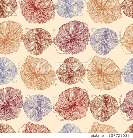 Ball of thread for knitting seamless pattern vector. Seamless pattern for wallpaper, pattern fills, web page background, surface textures. Ball of thread for knitting seamless pattern vector. Seamless pattern for wallpaper, pattern fills, web page background, surface textures. 107725032