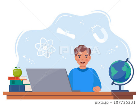 Online learning. Boy studying on computer....のイラスト素材 [107725231] - PIXTA