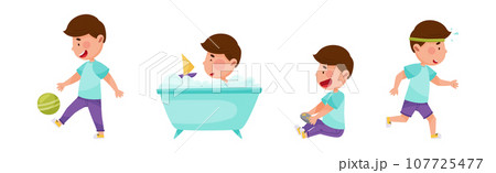 Cute Boy Character Engaged in Different Activity Vector Set 107725477