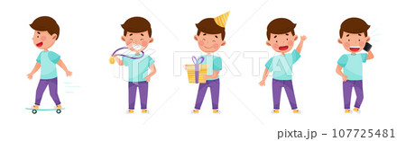 Cute Boy Character Engaged in Different Activity Vector Set 107725481