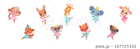 Animal Character Ballet Dancing in Tutu Skirt Vector Set Animal Character Ballet Dancing in Tutu Skirt Vector Set 107725502