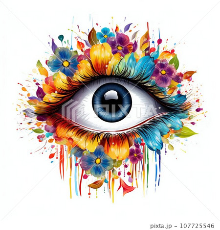 Rainbow Eyeball Flower Isolated on White Background. Generative ai 107725546