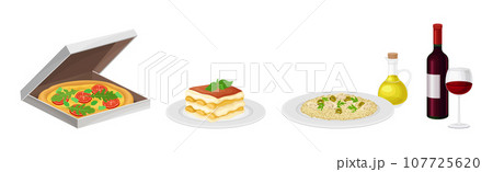 Italian Food and Traditional Dishes Served Vector Set 107725620