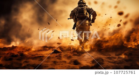 Special Forces Soldier in Desert Warzone. Generative ai 107725761