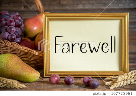 Fall Decoration with Fruits and Text Farewell 107725961